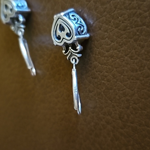 Sterling Silver Swarovski Crystal Heart Leverback Dangle Earrings - Picture 7 of 7
